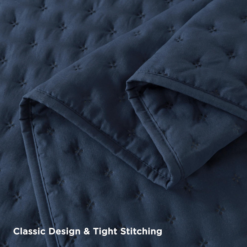Andency Navy Blue Queen Size Quilt Bedding Set (90X96 Inch), 3 Pieces Soft Lightweight Bedspread Coverlet, Boho Summer Quilt Que