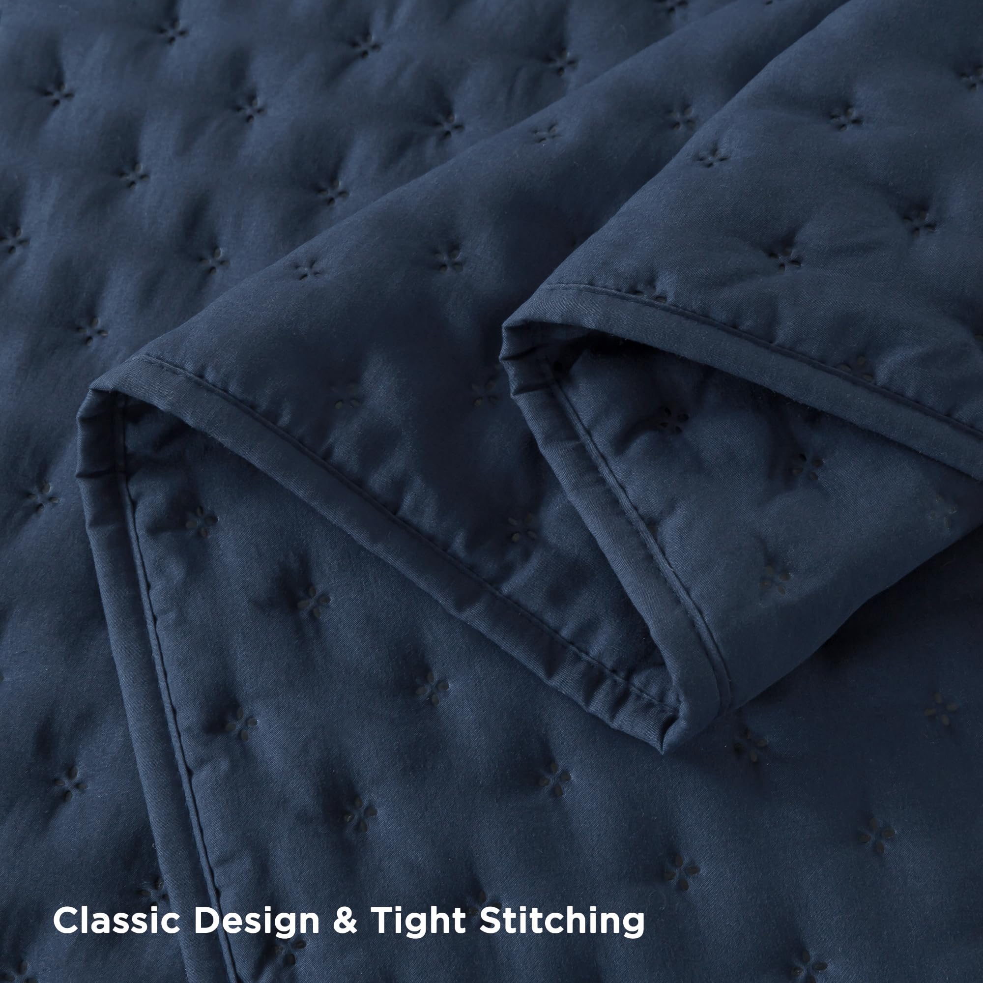 Andency Navy Blue Queen Size Quilt Bedding Set (90X96 Inch), 3 Pieces Soft Lightweight Bedspread Coverlet, Boho Summer Quilt Que