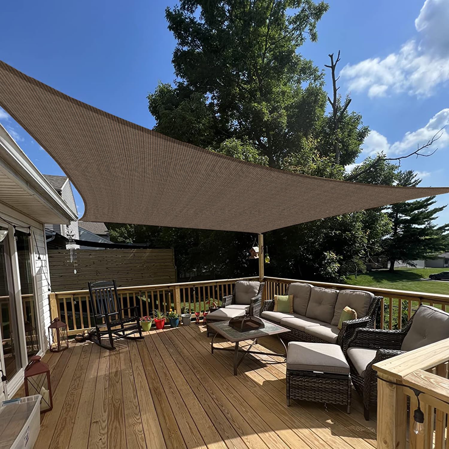 E&K Sunrise 5' X 8' Sun Shade Sail Rectangle Canopy Shade Cover Uv Block For Patio Backyard Garden Outdoor (Brown)