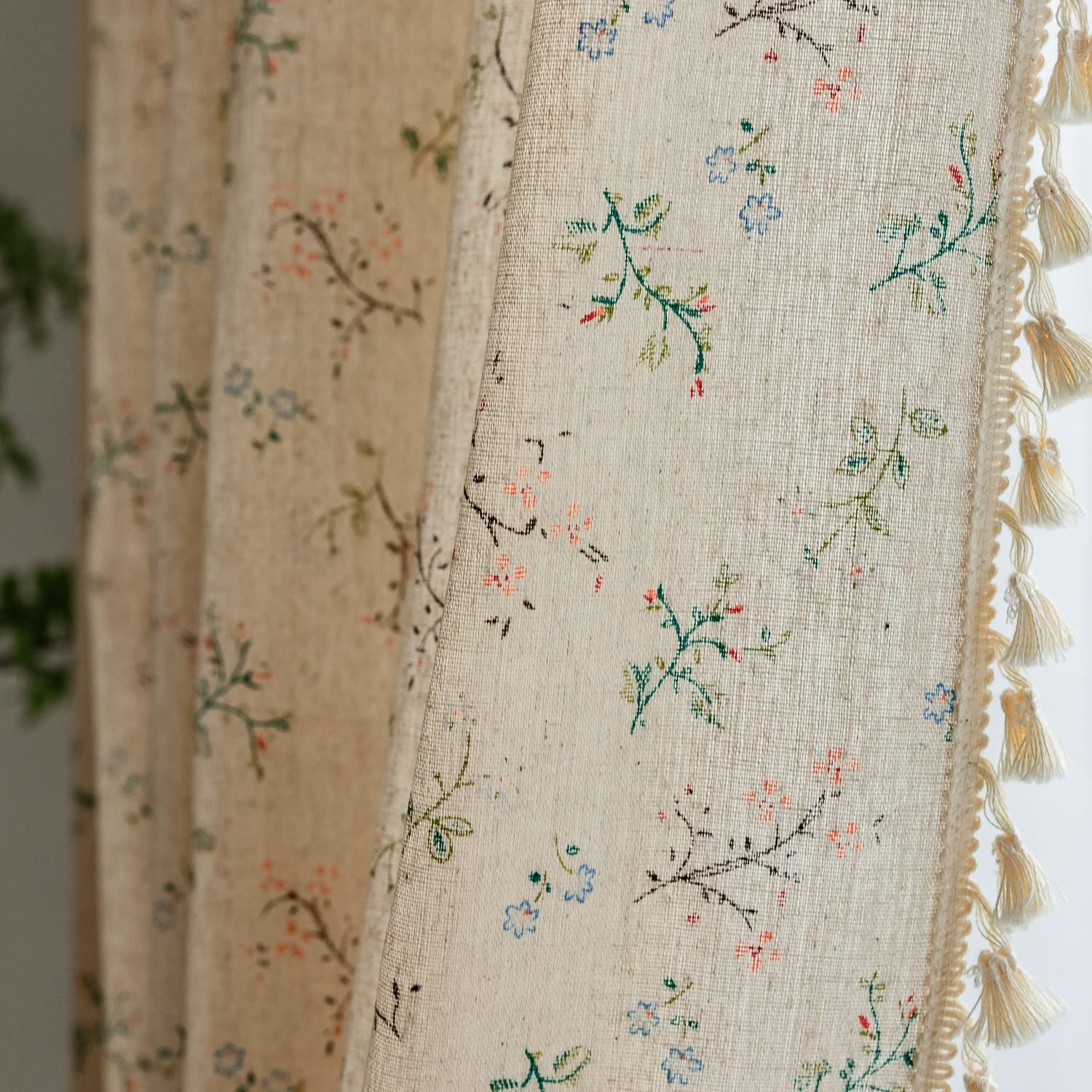 ENJOYBRIDAL Floral Bedroom Curtains 84 Inch Length 2 Panels Set Farmhouse Semi-Blackout Living Room Drapes Cotton Linen Blend Bo