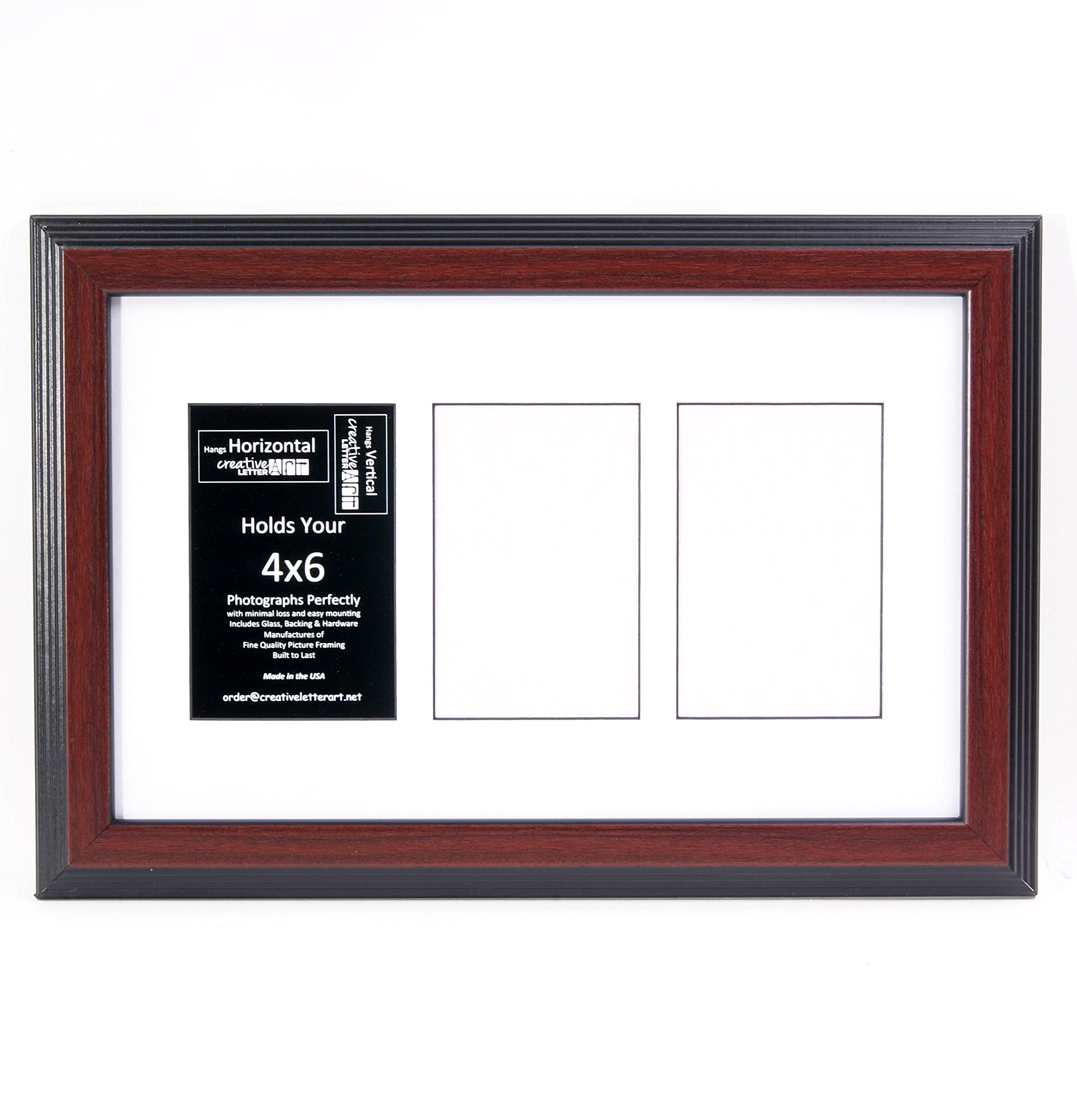 Creative Letter Art 4    x 6    Multiple Opening Picture Frame Collage with 3 holes, Congress Mahogany Frame with 10 x 16-inch W