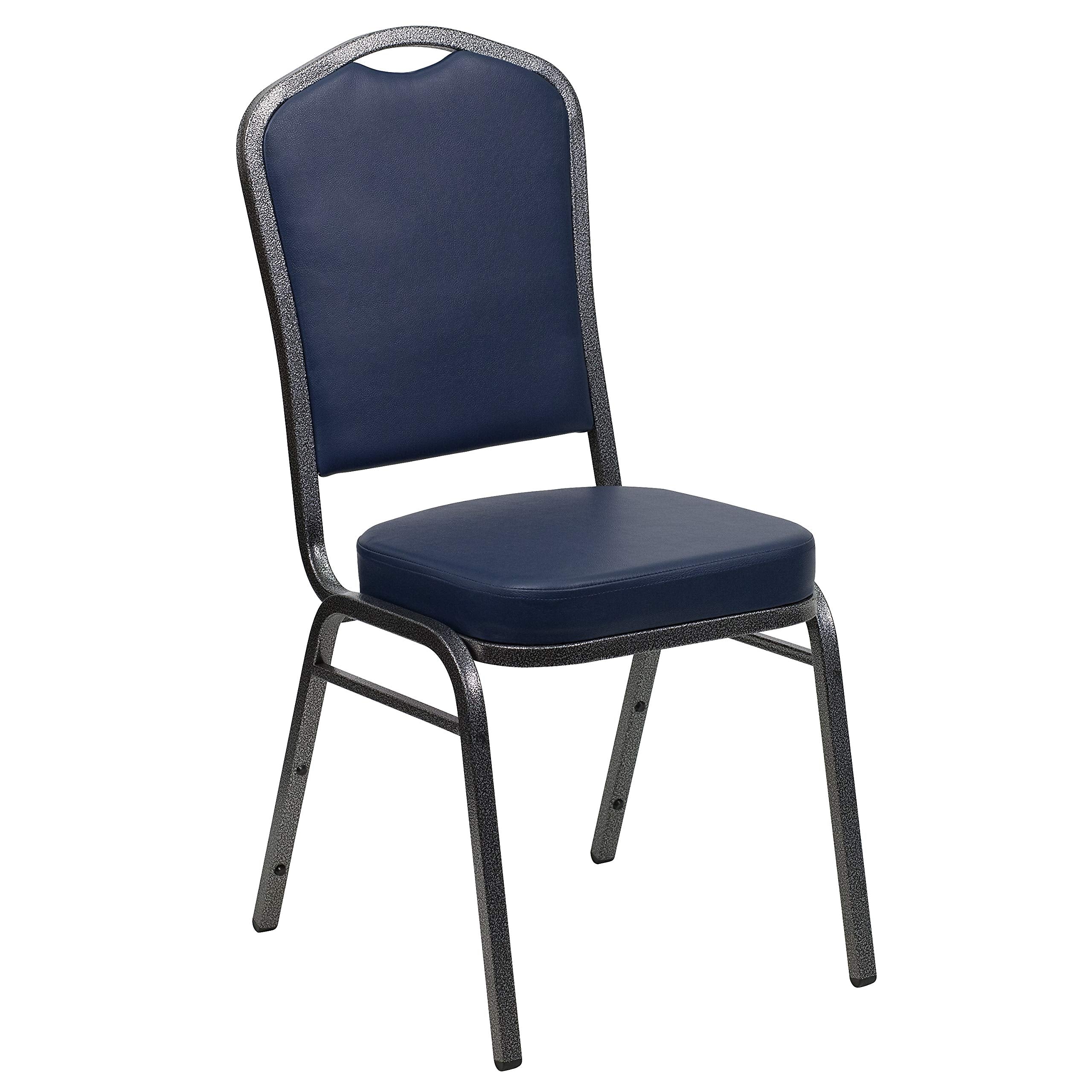 4 Pk. Stacking Chair with Navy Vinyl and 2.5 Thick Seat - Silver Vein Frame