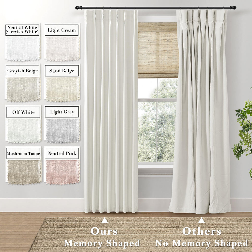 Shineland 90 Inch Curtains Long,Extra Wide Blackout Thick Linen Pinch Pleated Black Block Out Farmhouse Curtains For Living Room Bedroom 2 Panels Set