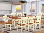 East West Furniture NAPL9-WHI-W 9 Piece Dining Table Set Includes a Rectangle Dining Room Table with Butterfly Leaf and 8 Wooden Seat Chairs, 40x78 Inch, Buttermilk & Cherry