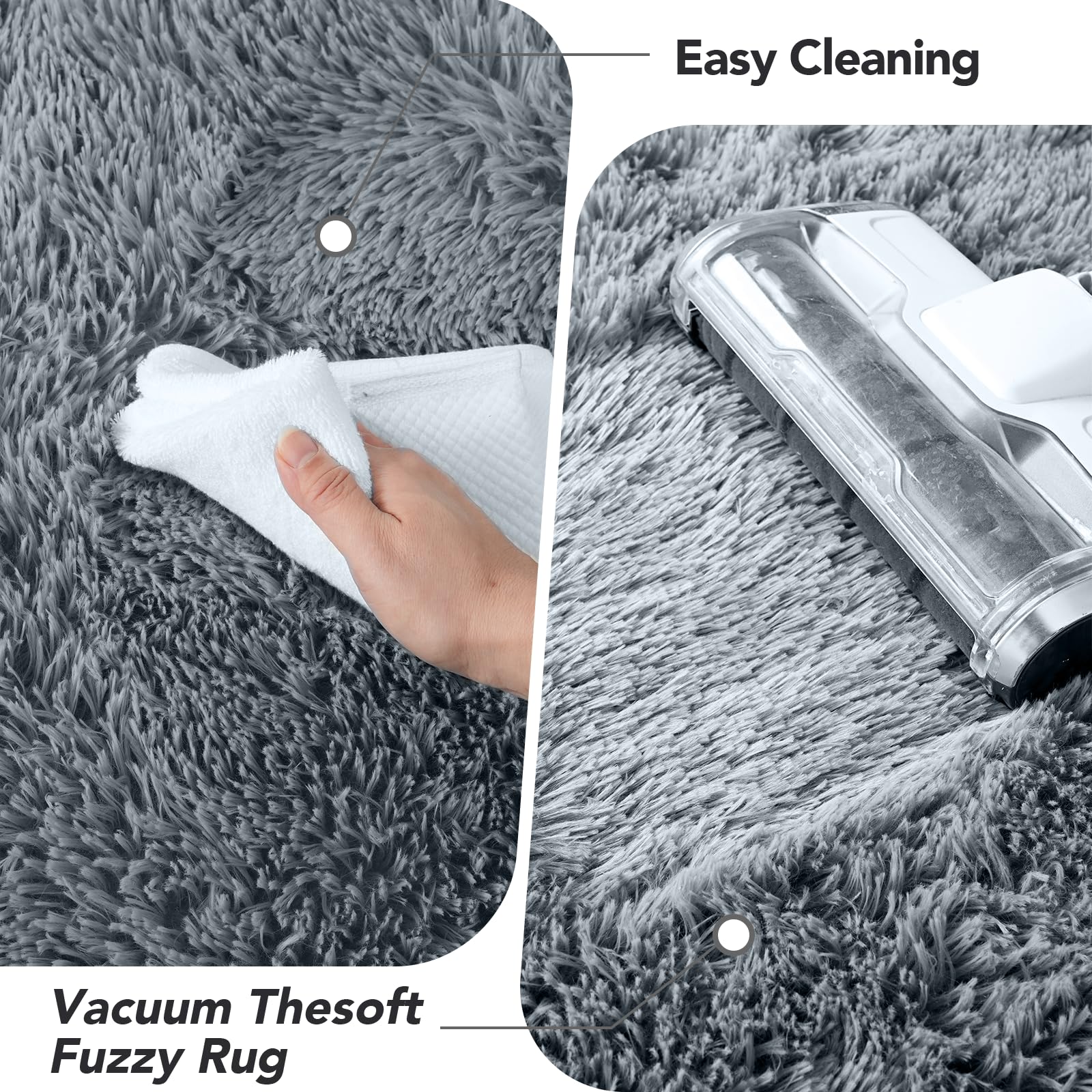 Shag Rugs 8X10 Living Room: Shag Area Rug For Bedroom - Gray Large Fluffy Soft Carpet (Grey, 8X10 Feet)