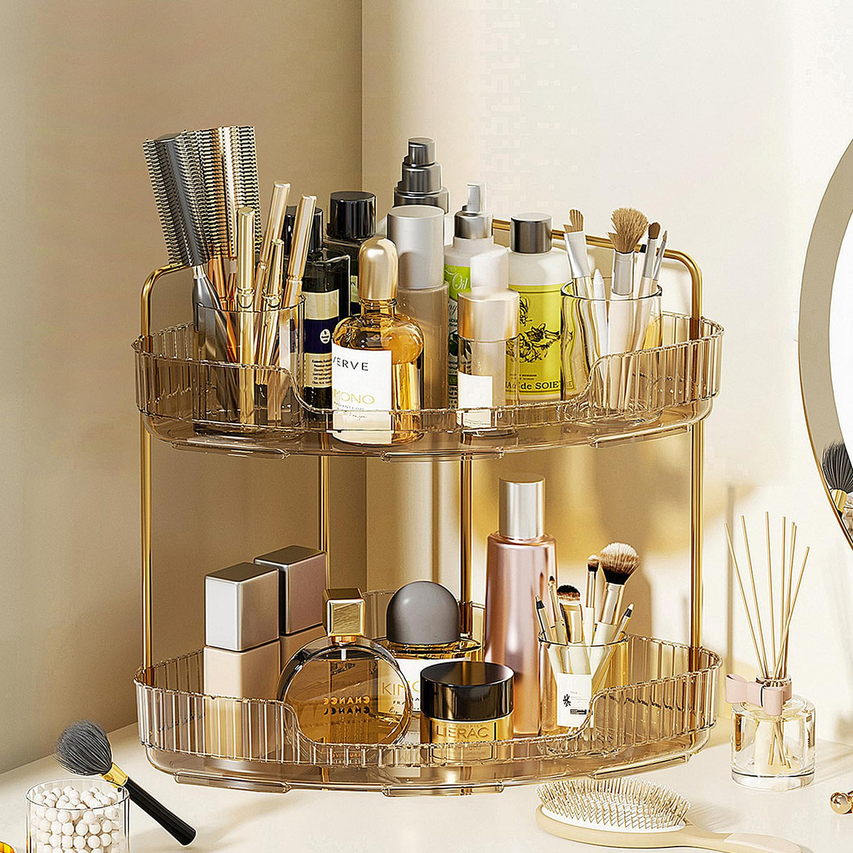 Acrylic Bathroom Tray, 2 Tier Corner Bathroom Organizer Countertop, Makeup Organizer For Vanity Dresser Kitchen, Corner Storage