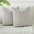 Otostar Pack Of 2 Throw Pillow Covers 18 X 18 Inch Soft Corduroy Decorative Square Solid Striped Cushion Case Couch Farmhouse Home Boho Decor Throw Pillows For Sofa Bed Living Room (Light Grey)