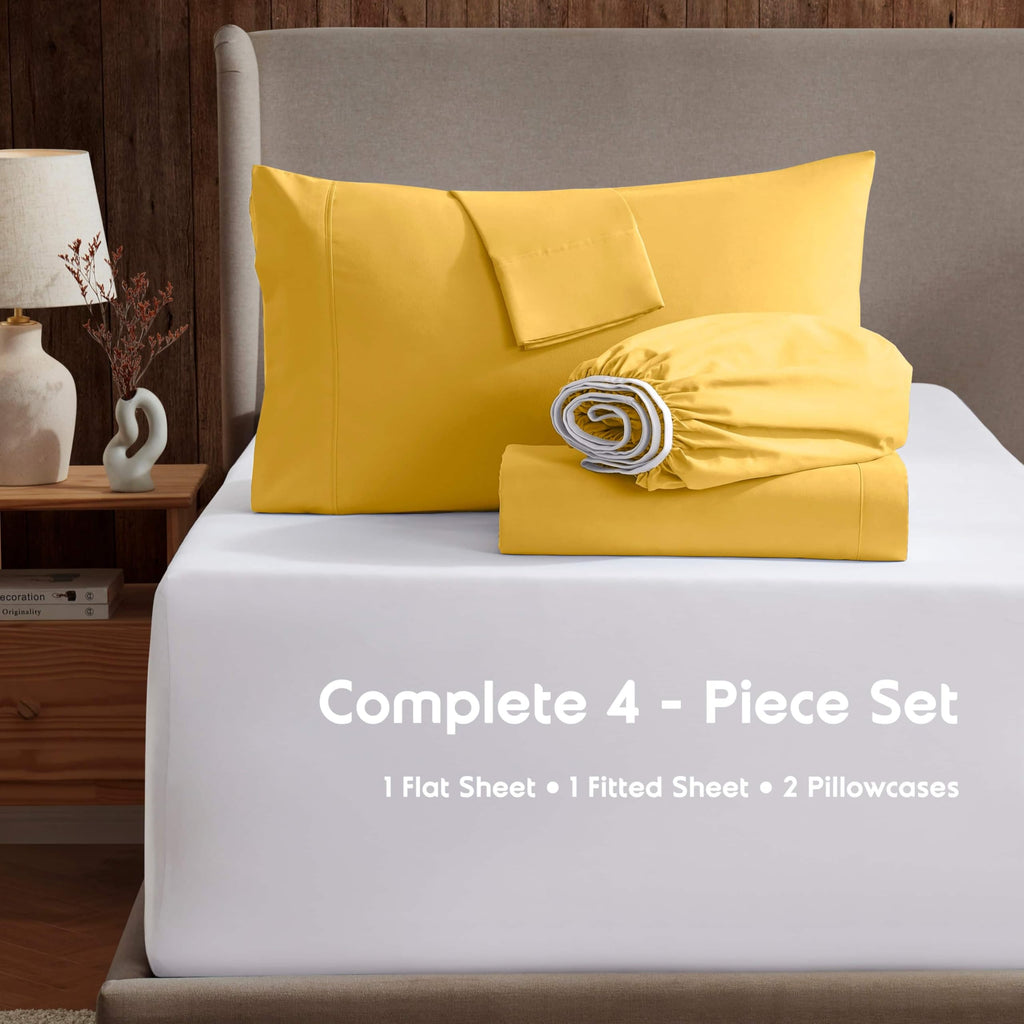 Nestl King Size Sheets Set - 4 Piece King Sheets, Deep Pocket, Hotel Luxury, Extra Soft, Breathable And Cooling, Yellow King Bed Sheets