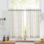 jinchan Boho Kitchen Curtains Linen Tier Curtains 24 Inches Bohemian Small Cafe Curtains Gray Striped Farmhouse Curtains for Bat