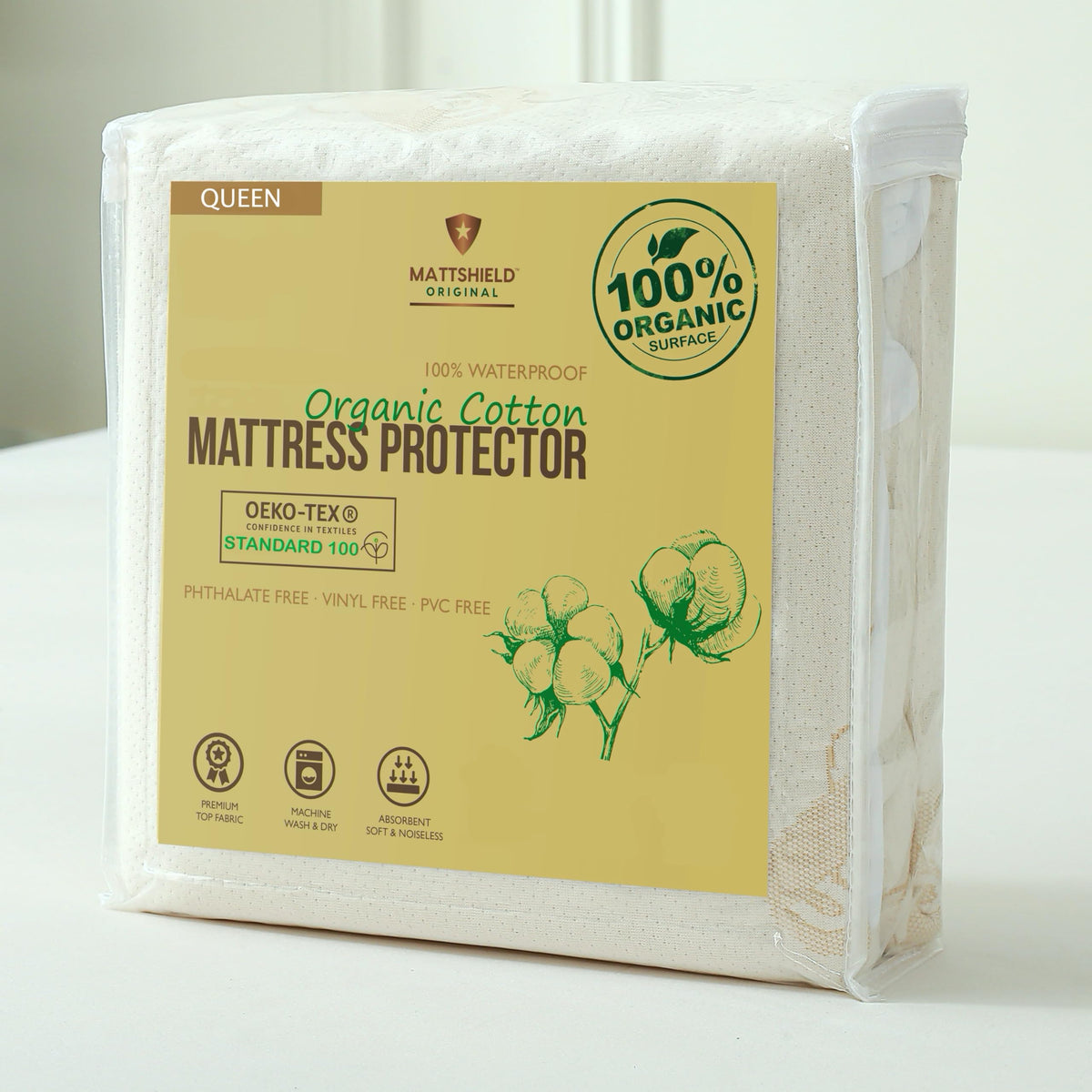Waterproof Organic Mattress Protector Queen - Organic Cotton Breathable Mattress Pad Cover - 200 Gsm Comfort - Deep Pocket - Fit