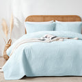 Oarage Twin Quilt Bedding Set Aqua Blue Soft Lightweight Bedspread With Leaf Pattern Ultrasonic Microfiber Bed Coverlet For All