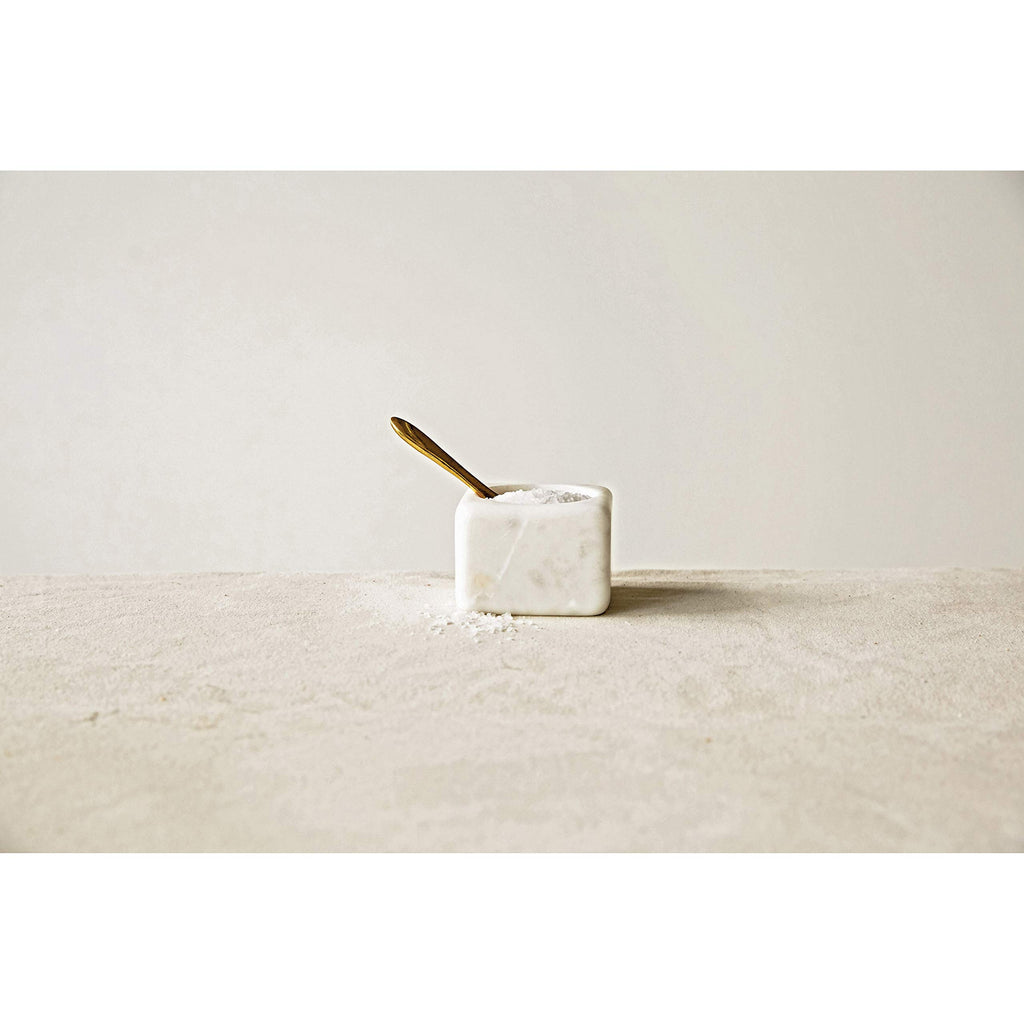 Creative Co-Op Square White Marble Brass Spoon (Set Of 2 Pieces) Bowl, 24 Ounces