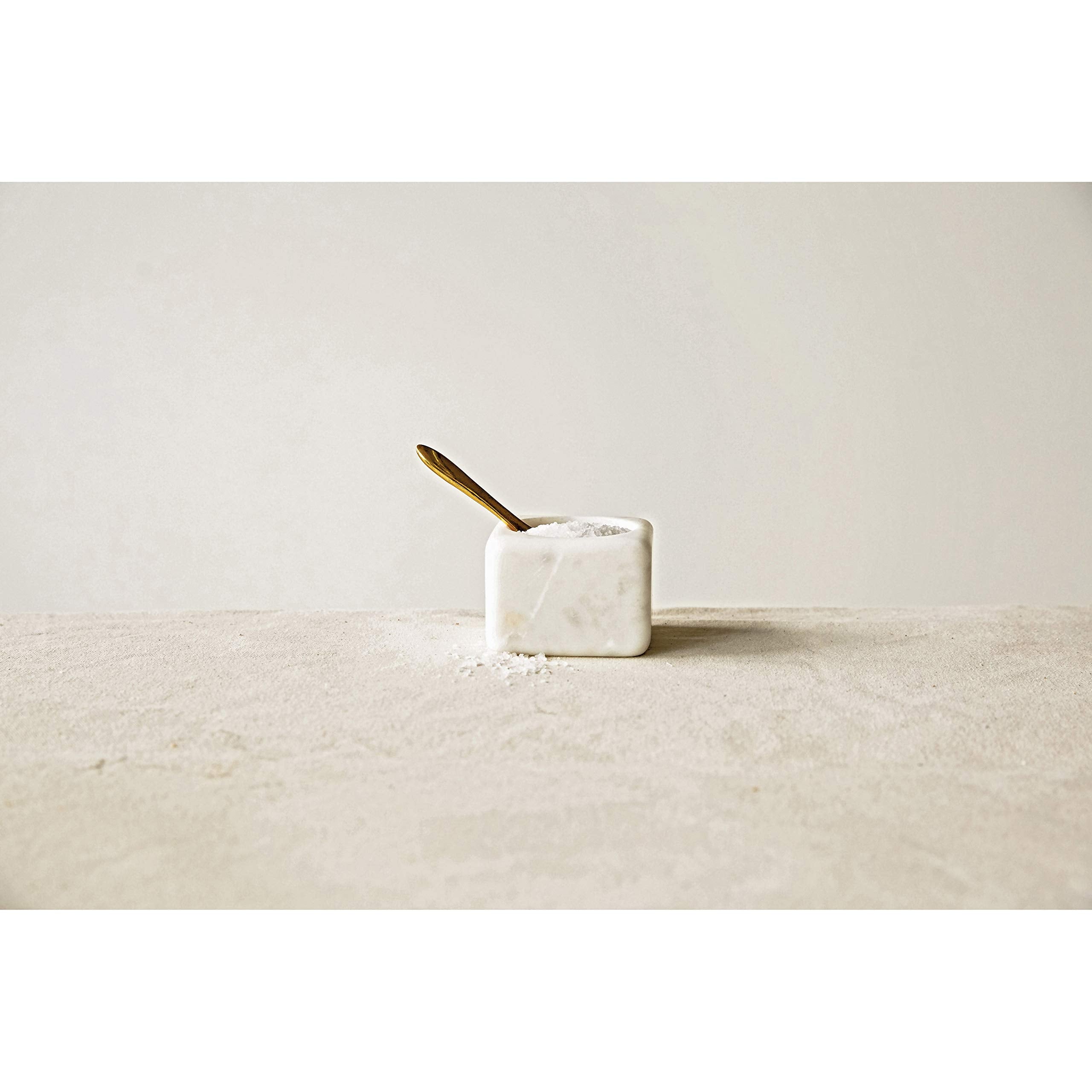 Creative Co-Op Square White Marble Brass Spoon (Set Of 2 Pieces) Bowl, 24 Ounces