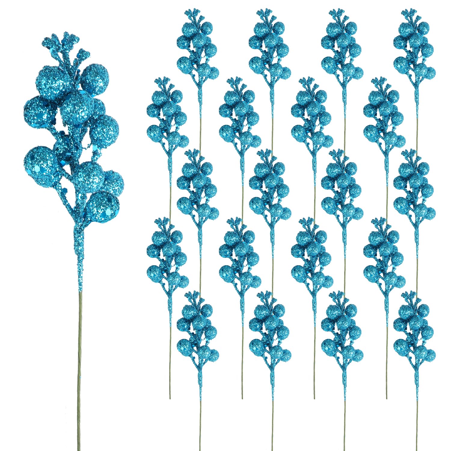 DIYASY Glitter Berry Stems,20Pcs Artificial Xmas Picks and Sprays Christmas Tree Filler Branches Ornaments Holiday Wreath Garlan