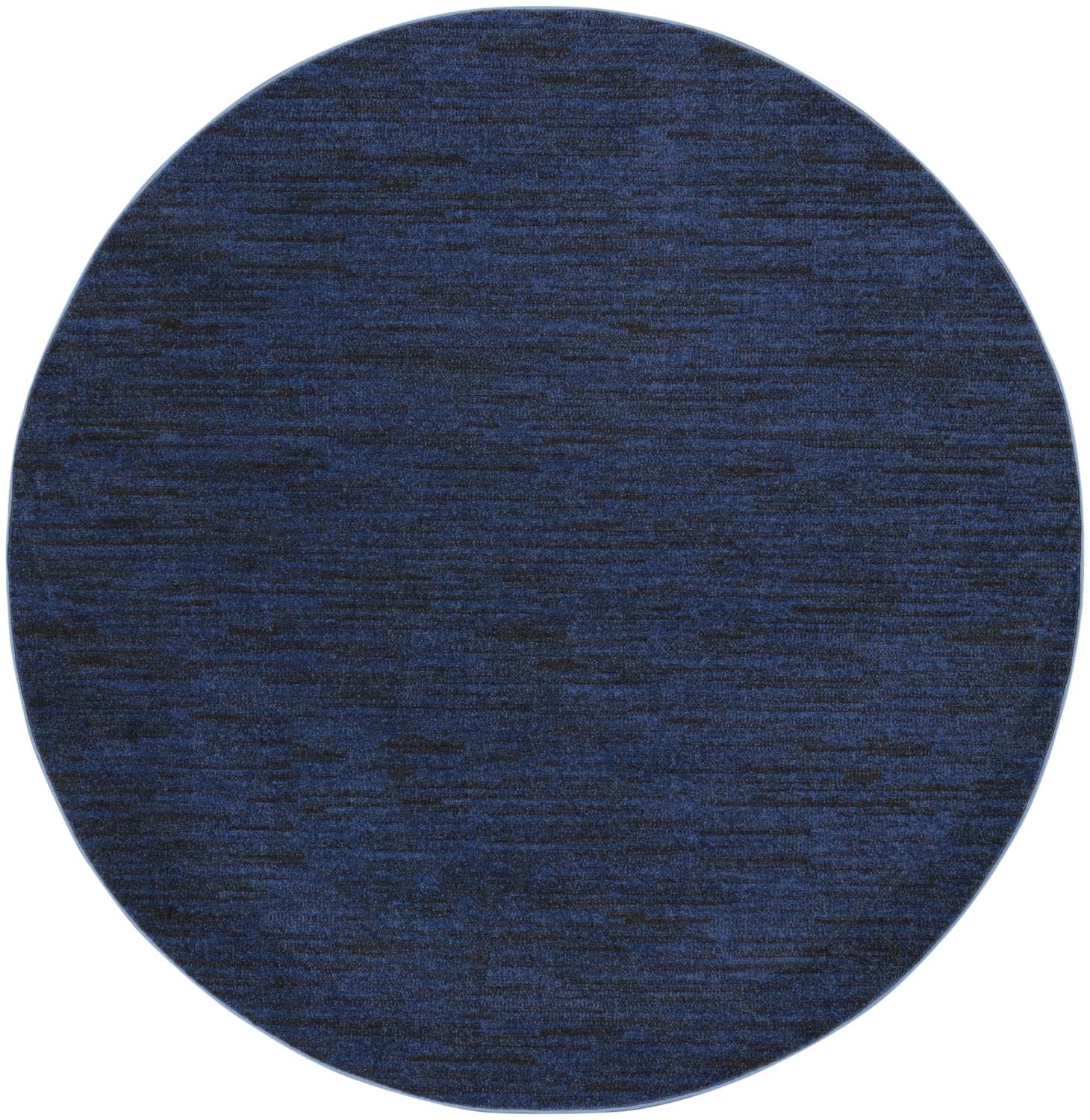 Nourison Essentials Indoor/Outdoor Midnight Blue 8' X Round Area -Rug, Easy -Cleaning, Non Shedding, Bed Room, Living Room, Dining Room, Backyard, Deck, Patio (8 Round)