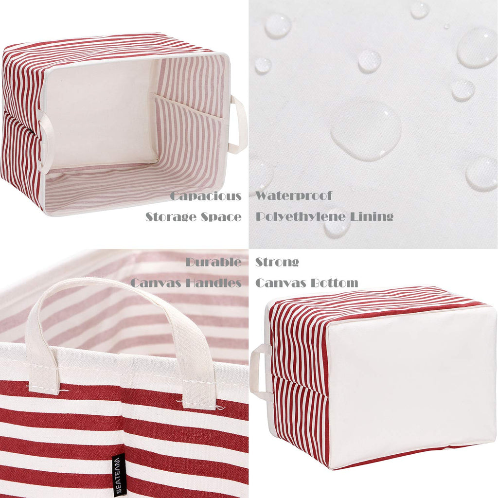 Sea Team Collapsible Canvas Fabric Storage Basket With Handles, Rectangle Waterproof Storage Bin, Box, Cube, Foldable Shelf Bask