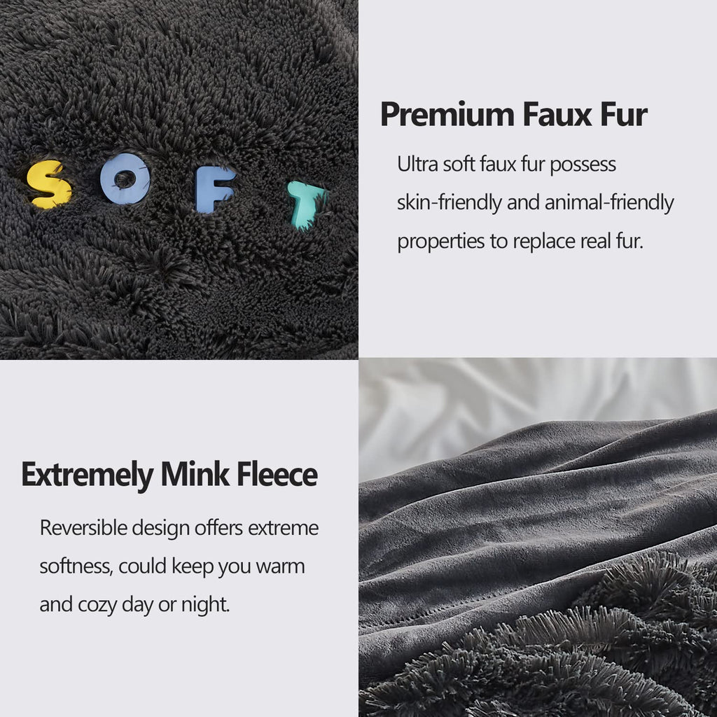 Gonaap Fuzzy Faux Fur Throw Blanket Queen Size Dark Grey Super Soft Cozy Plush Fuzzy Shaggy Blanket For Couch Sofa Bed (Dark Gre