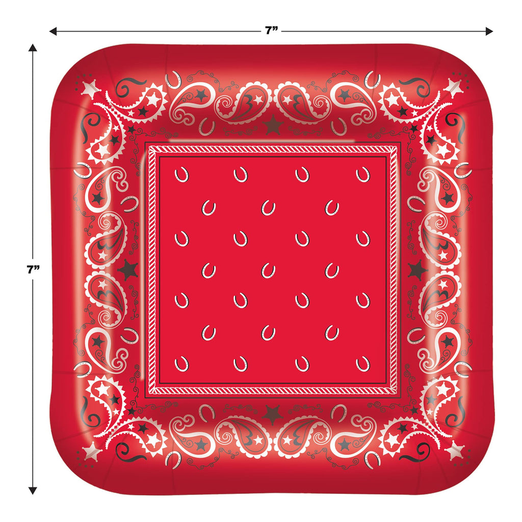Beistle Bandana Plates, Red/Black/White, 7 Inches