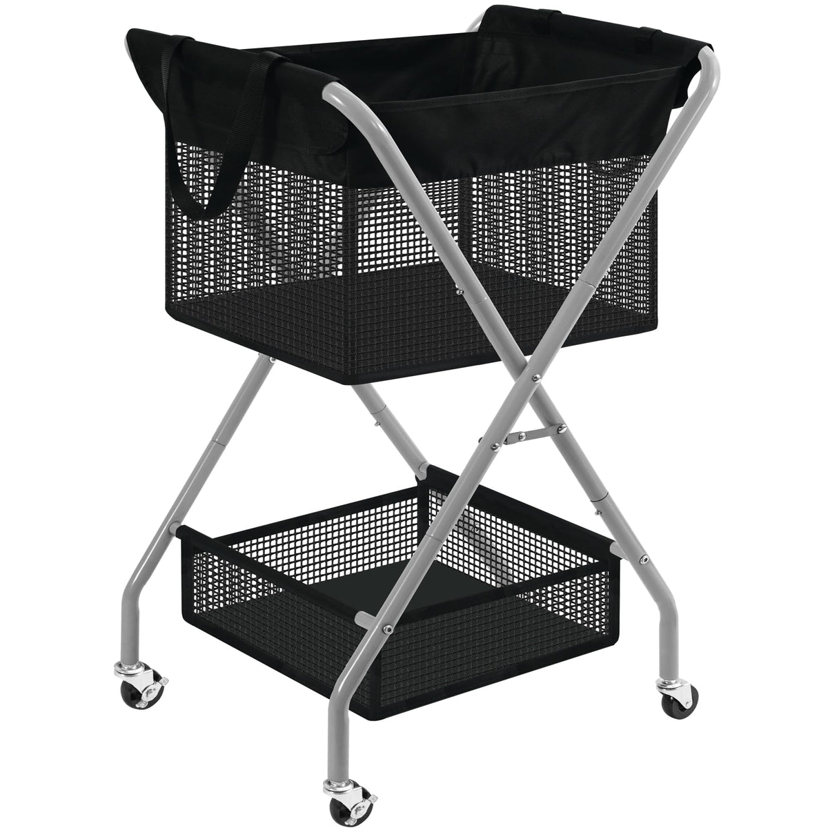 STO STO 2Tier Foldable Laundry Cart with Wheels, 75L Tall Rolling Laundry Hamper, Collapsible Laundry Basket with Removable Bag
