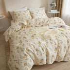 Lifetb Yellow Flower Duvet Cover Set Twin Girls Yellow Floral Duvet Cover Chic Garden Flower Bedding Sets Cotton Botanical Flora