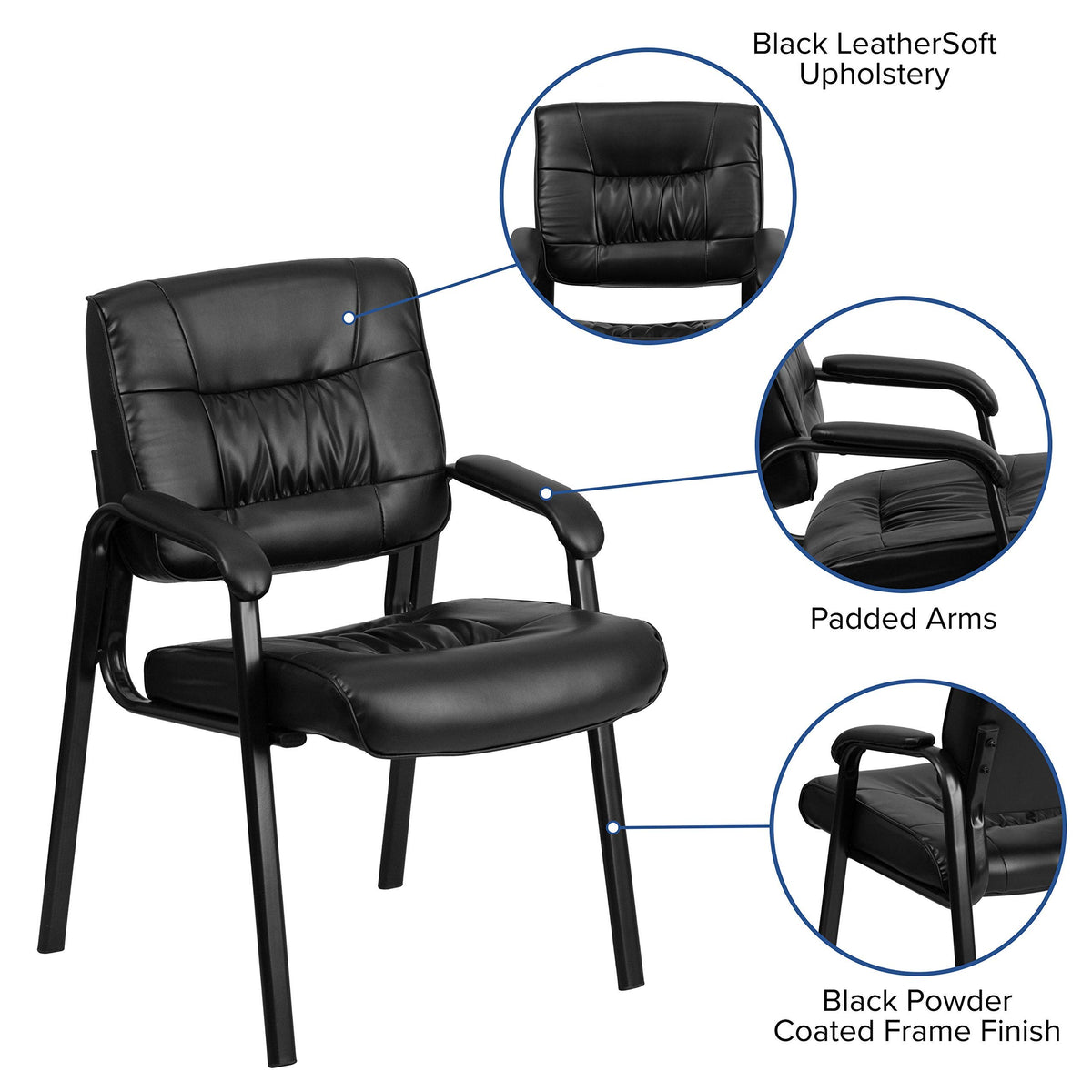 Flash Furniture Haeger LeatherSoft Tufted Executive Reception Chair with Padded Armrests, Upholstered Side Chair for Living Room or Office, Black