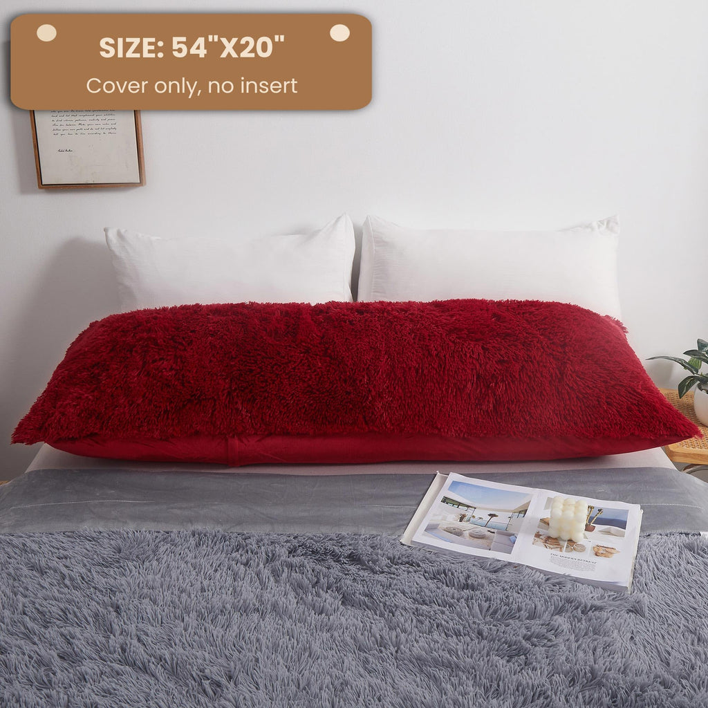 Mego Luxury Fluffy Body Pillow Cover, 20X54 Shaggy Faux Fur Body Pillow Case, Red Soft Plush Fuzzy Body Pillowcase, Decorative F