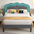 VECELO Upholstered Full Bed Frame with Headboard Adjustable, LED Lights, USB-A & Type-C, Velvet Platform Bed Noise Free, Mattres