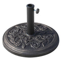 Outsunny 18' 20 Lbs Round Resin Umbrella Base Stand Market Parasol Holder With Decorative Rose Floral Pattern & Easy Setup, For