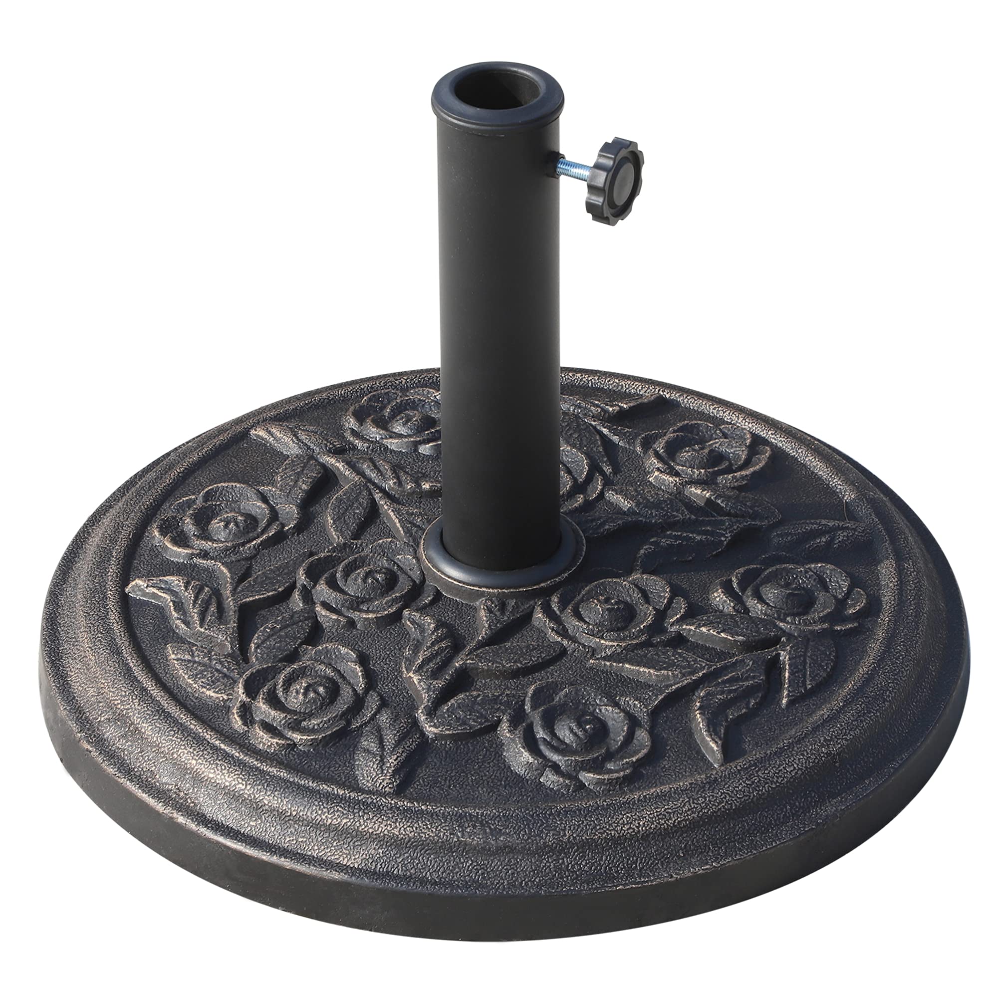 Outsunny 18' 20 Lbs Round Resin Umbrella Base Stand Market Parasol Holder With Decorative Rose Floral Pattern & Easy Setup, For