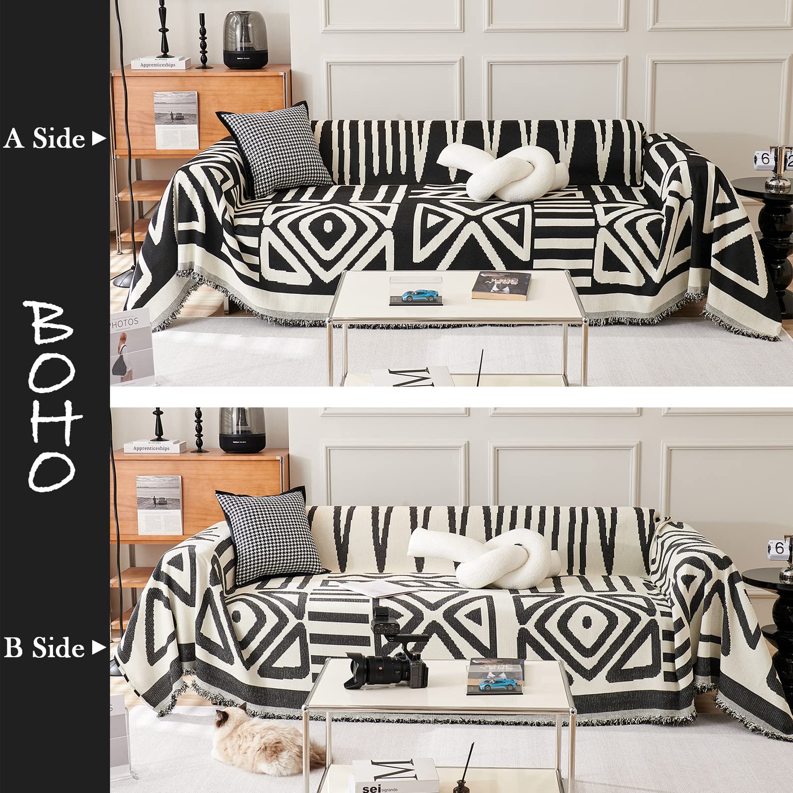 Handontime Boho Sofa Covers For Dogs Black Couch Sofa Covers For 3 Cushion Couch Sofa Beige Chenille Sofa Slipcover Couch Covers For Sectional L Shaped Couch Pets Protector Furniture Covers 71' X150'