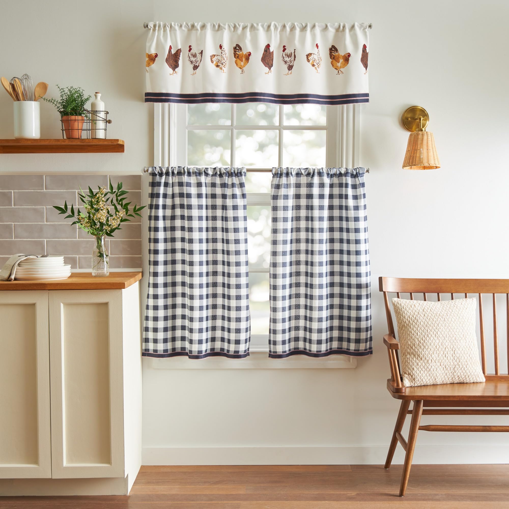 Martha Stewart Chickens 3-Piece Window Curtain Valance and Tiers Set, Multi