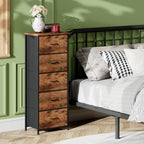 Somdot Tall Dresser For Bedroom With 5 Drawers, Storage Organizer Chest Of Drawers With Removable Fabric Bins For Closet Bedside Nursery Laundry Living Room Entryway Hallway, Wood Grain Print
