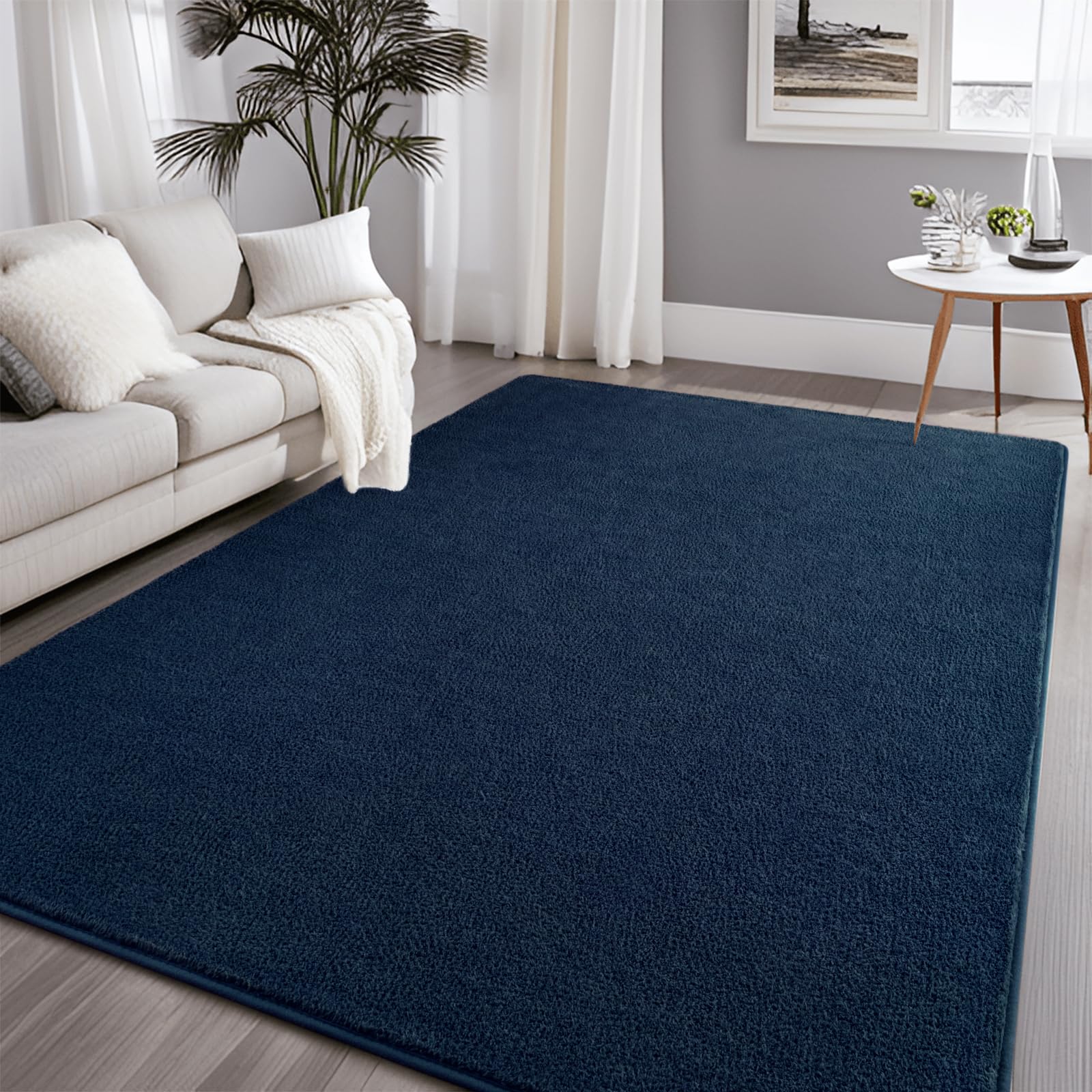 Larhom Comfy Living Room Area Rug, 6x9 Feet Navy Blue Rugs for Bedroom Nursery, Memory-Foam Rug Carpet for Kids Boys Girls Room 