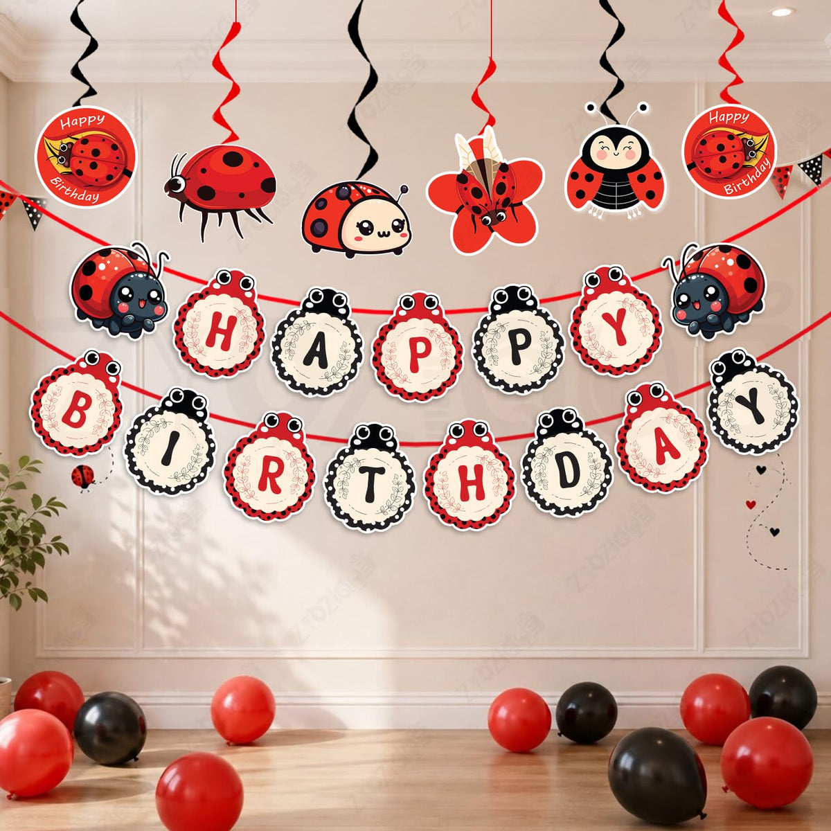 Zyozique Red & Black Ladybug Theme Birthday Party Decorations Set, Ladybug Birthday Party Decorations For Kids, Birthday Paper B
