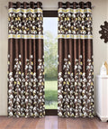 Home Sizzler 2 Piece Flower Border Panel Eyelet Polyester Window Curtains  5 Feet, Brown