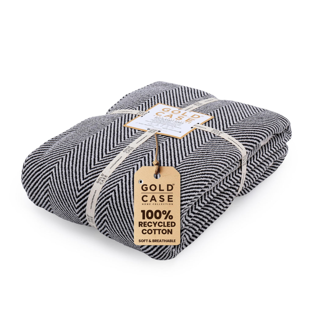 Gold CASE Turkish Bed Blanket - 100% Recycled Cotton Bed Blankets 71x90 - Soft Cotton Blankets Twin/Twin XL Size - Layering Ligh