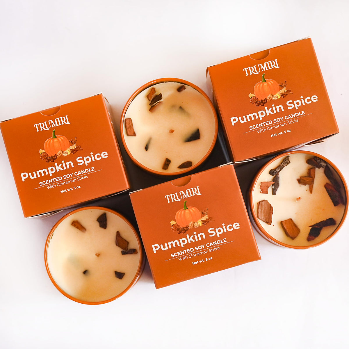 Pumpkin Spice - Cinnamon Soy Candles for Home Scented - for Fall Halloween Thanksgiving Holidays - Pack of 3 x 5oz Natural Clean