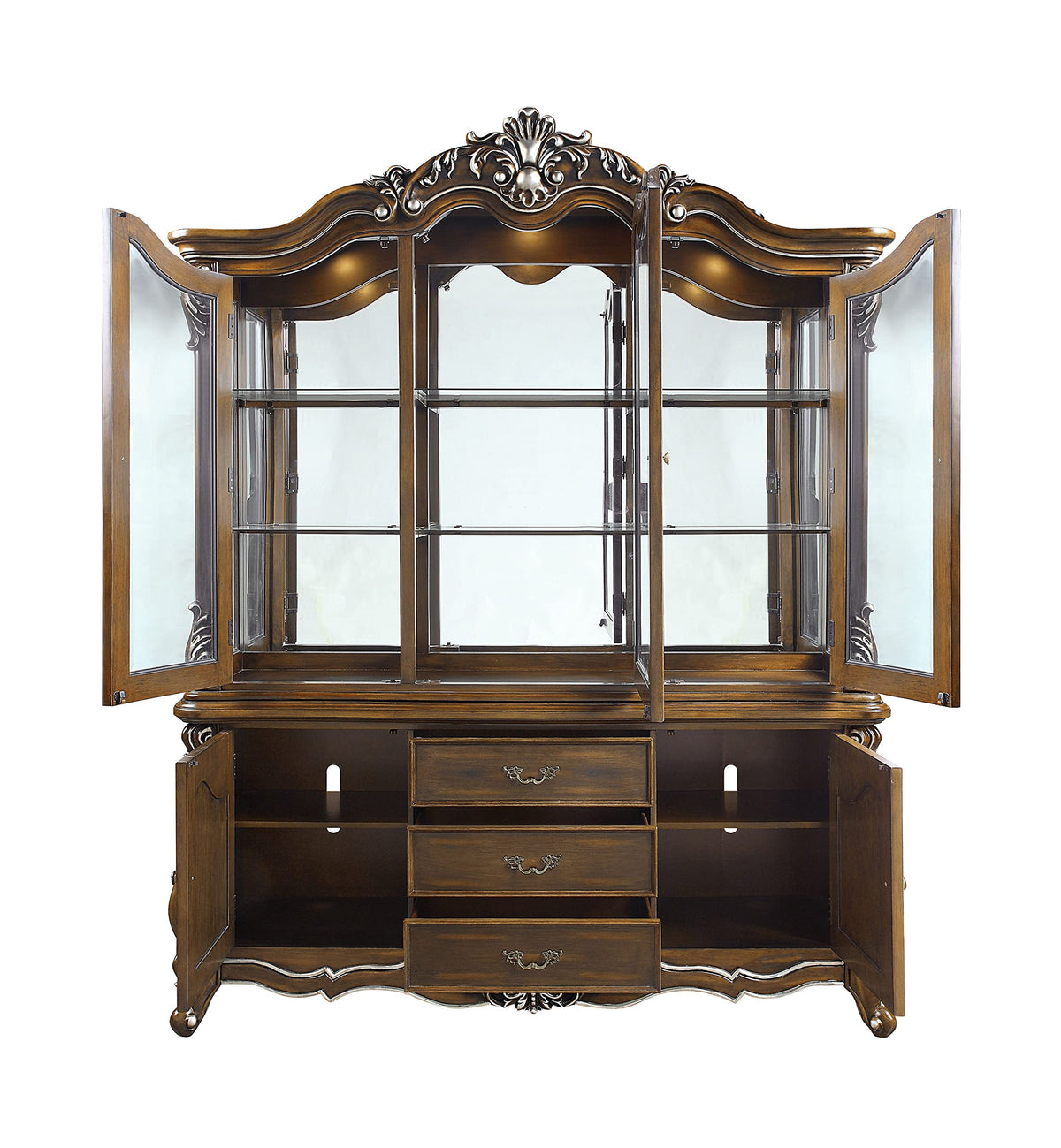 Acme Latisha Wooden Hutch and Buffet with Glass Doors in Antique Oak