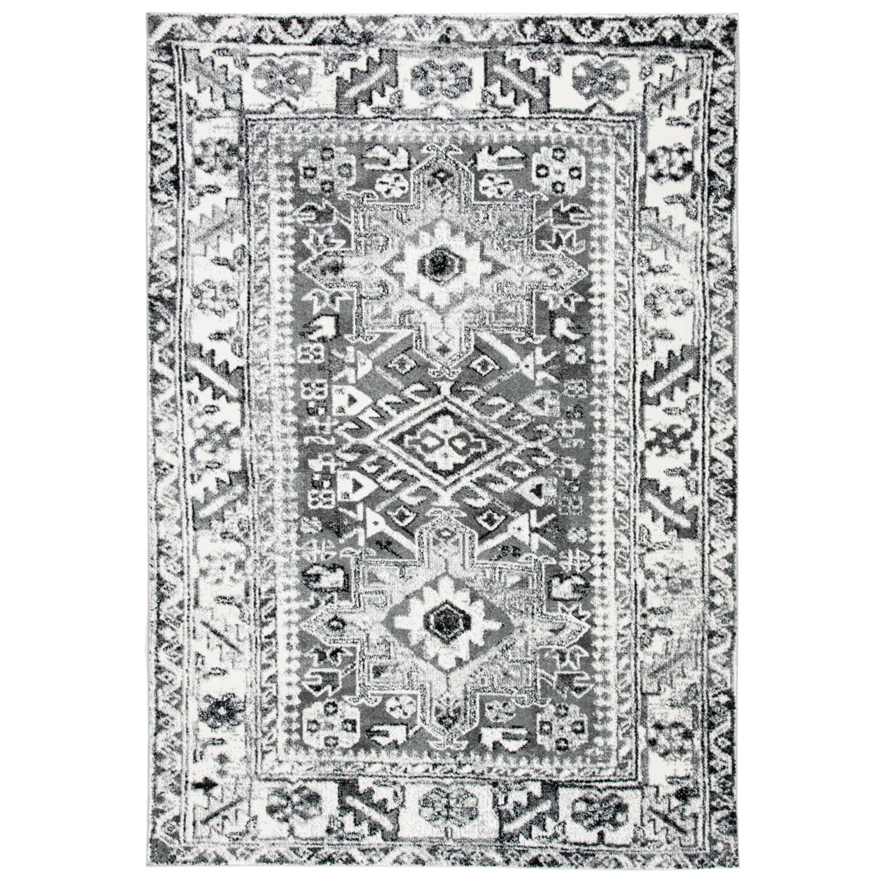 SAFAVIEH Vintage Hamadan Collection Accent Rug - 27 x 5, Grey & Ivory, Medallion Design, Non-Shedding & Easy Care, Ideal for H