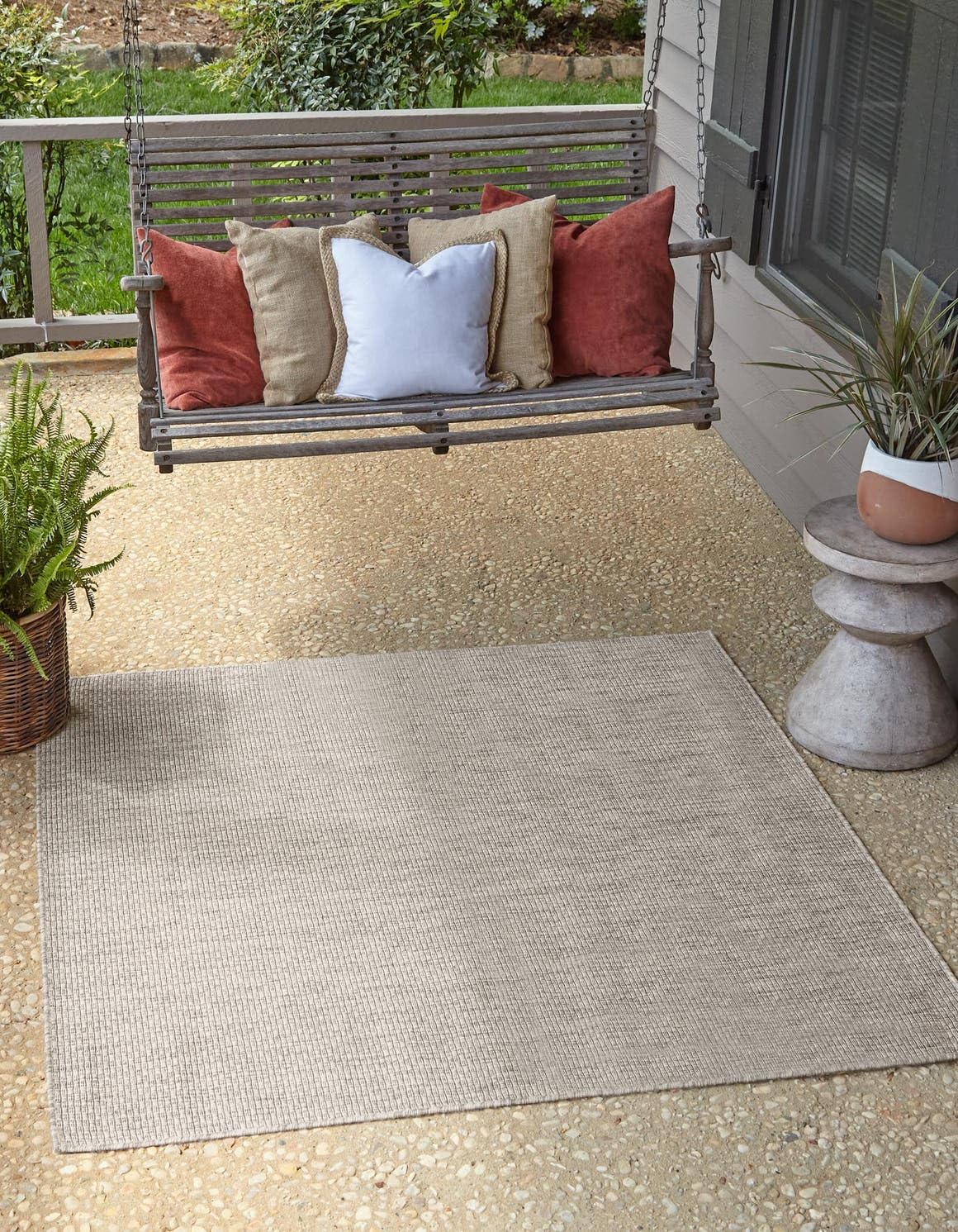Unique Loom Outdoor Solid Collection Area Rug (6 1 Square Light Gray/Ivory)