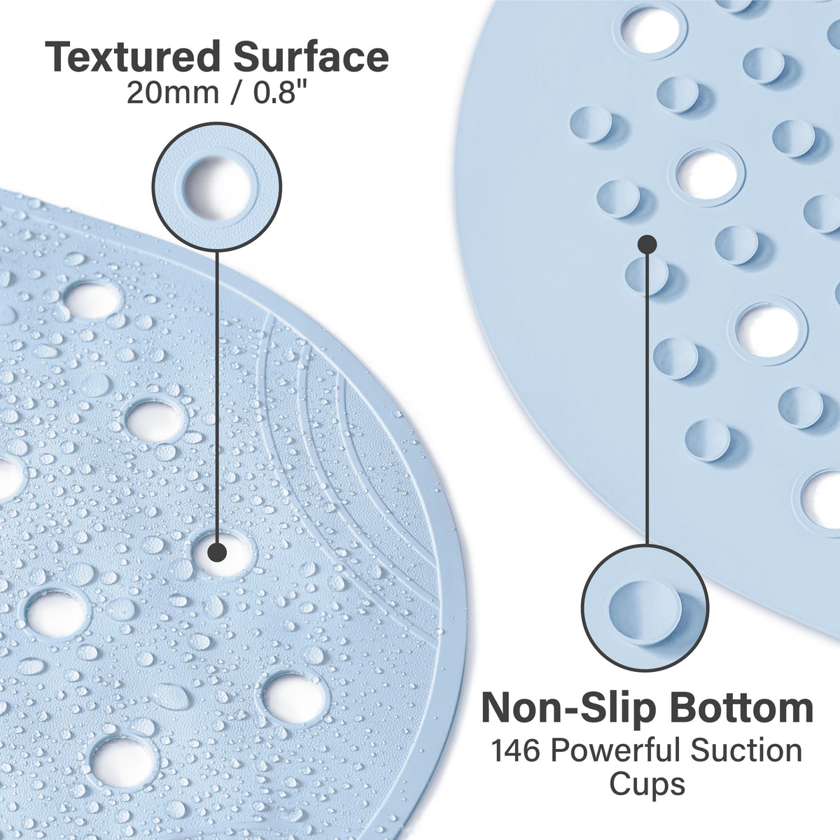 Selfsuite Rubber Bathtub Mat Shower Mat Non-Slip, 31X14 Inch, Bath Tub Floor Mat With Suction Cups And Drainage Holes, Light Blu