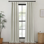 NICETOWN Faux Linen Curtains 90 inches Long for Doorway, Pinch Pleated Thick Room Darkening Window Treatments Noise Reducing Pri