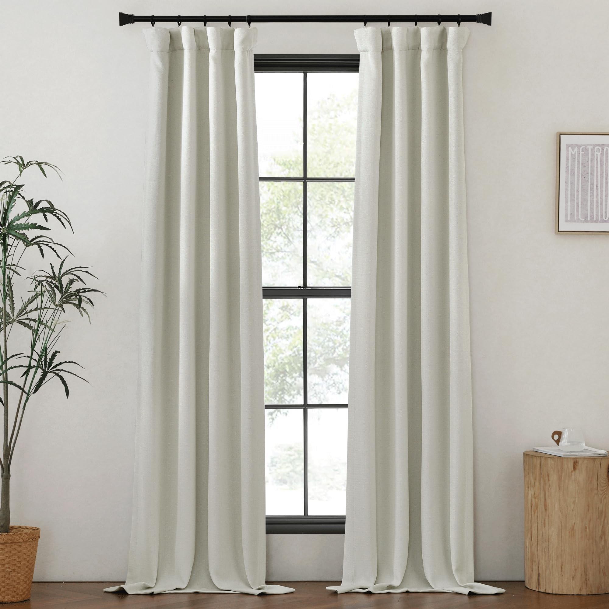 NICETOWN Faux Linen Curtains 90 inches Long for Doorway, Pinch Pleated Thick Room Darkening Window Treatments Noise Reducing Pri