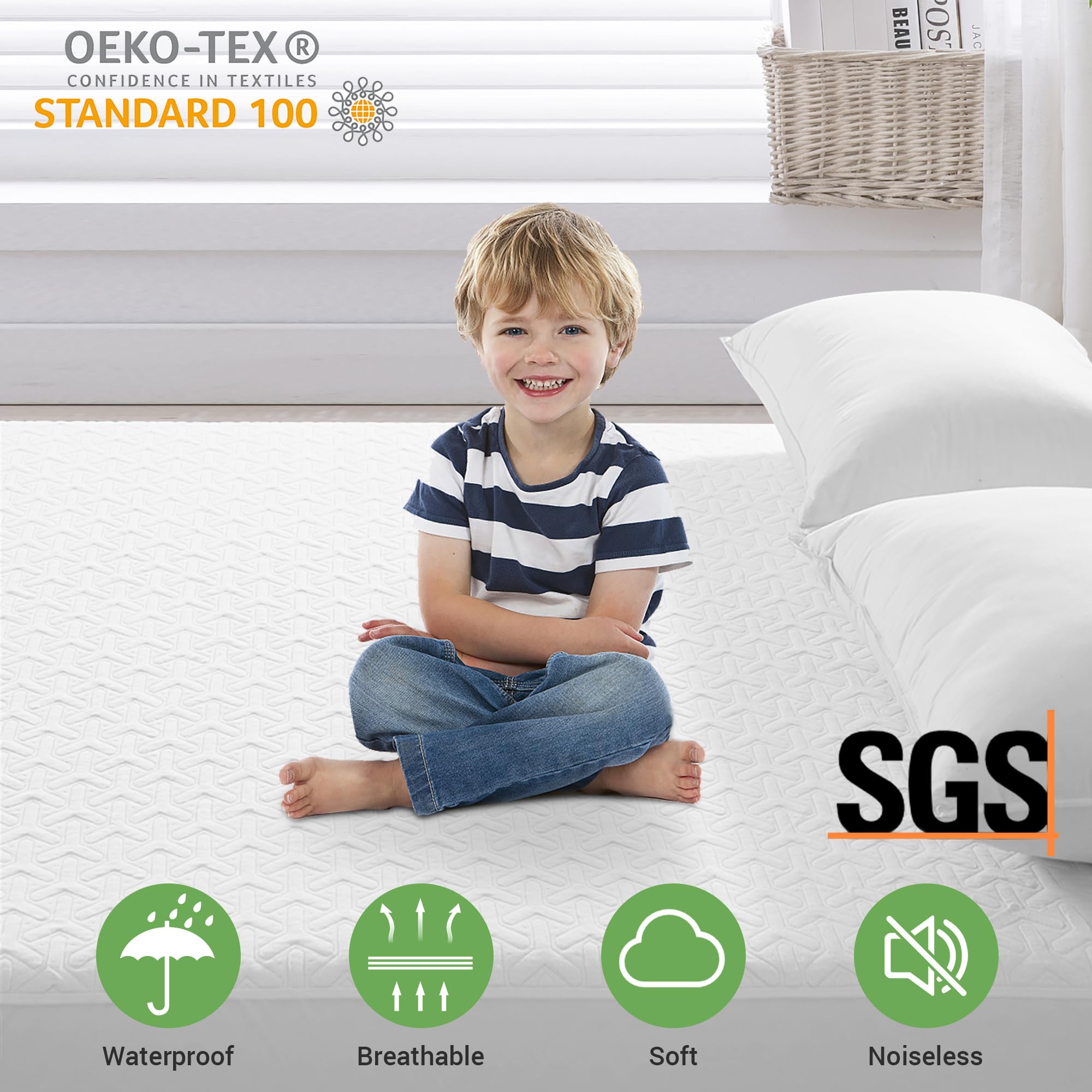 Meritlife Premium 100% Waterproof King Size Mattress Protector Cooling Mattress Pad Cover Breathable Deep Pocket Protection Mach