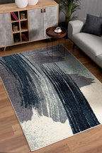 HomeRoots White Blue 100% Twisted Polyester 7â€ x 9â€ White and Blue Abstract Strokes Area Rug
