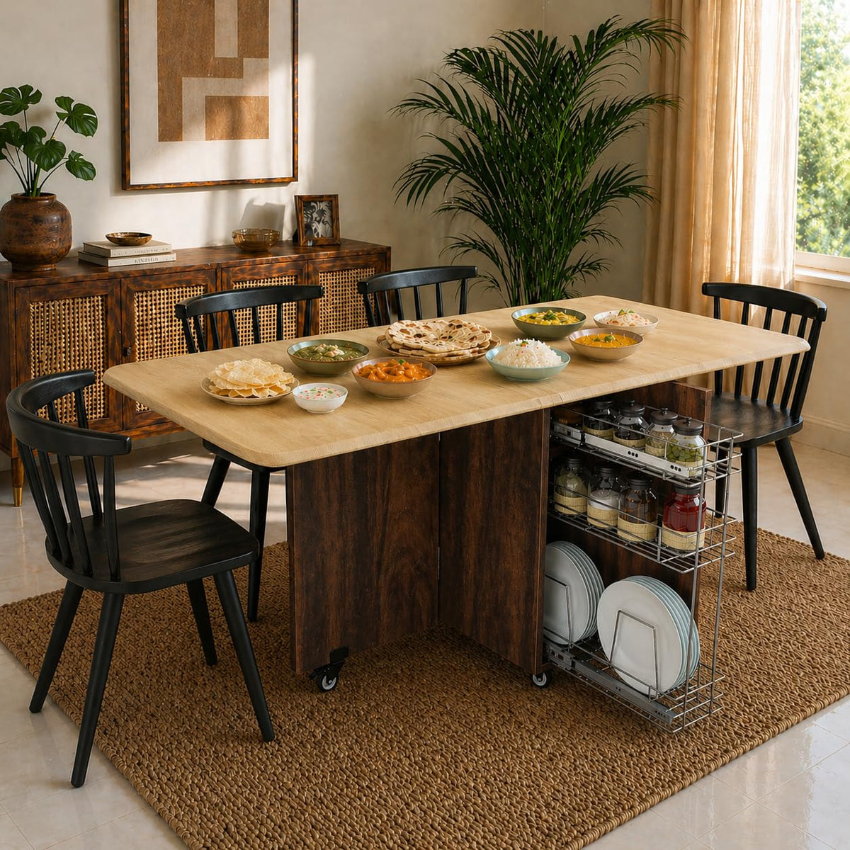 Studio Kook Abba 6Seater Folding Dining Table With Storage, Junglewood