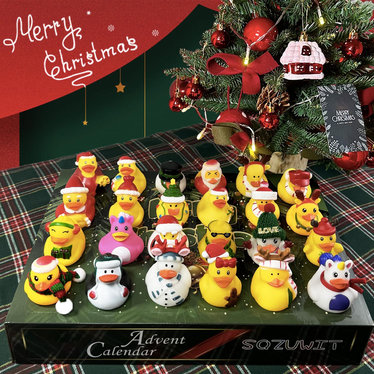 SQZUWIT Advent Calendar 2025 - Rubber Duckies Countdown Gift for Kids, 24 Days Surprises, Christmas Holiday Fun for Ages 3-8