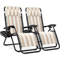 Best Choice Products Set of 2 Adjustable Steel Mesh Zero Gravity Lounge Chair Recliners w/Pillows and Cup Holder Trays - Tan Str