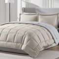 Nestl 7 Piece Full Comforter Set - Beige Reversible Bed in a Bag - Complete Full Size Bedding Set with Sheets, Pillowcases and S