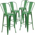 4 Pk. 30 High Green Metal Indoor-Outdoor Barstool with Back